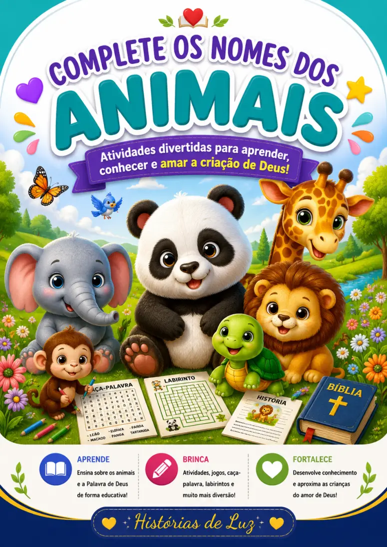 Capa do material Complete o Nome dos Animais - Histórias de Luz