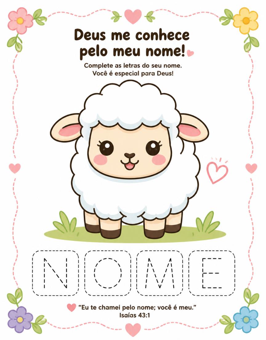 Página de atividade: complete as letras do nome com a ovelhinha